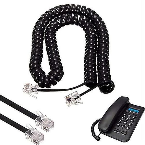 5 stk. RJ10 RJ9 4P4C Spiral Telefonledning til Telefonrør 3m (Sort, 1 stk.)