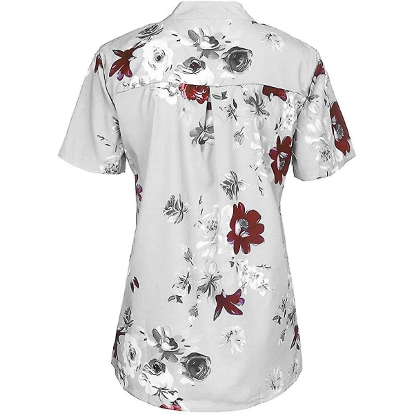 Blomstertoppe til kvinder 2023 Button Down Fashion Casual skjorter med lange/korte ærmer Bluse White X-Large