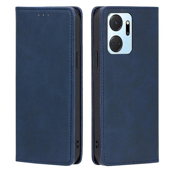 For Honor X7a 5G Calf Texture Telefonveske Magnetisk Autoabsorbert Lommebok Lær Stativ Deksel-Blå Blue, Blue Style B Honor X7a 5G