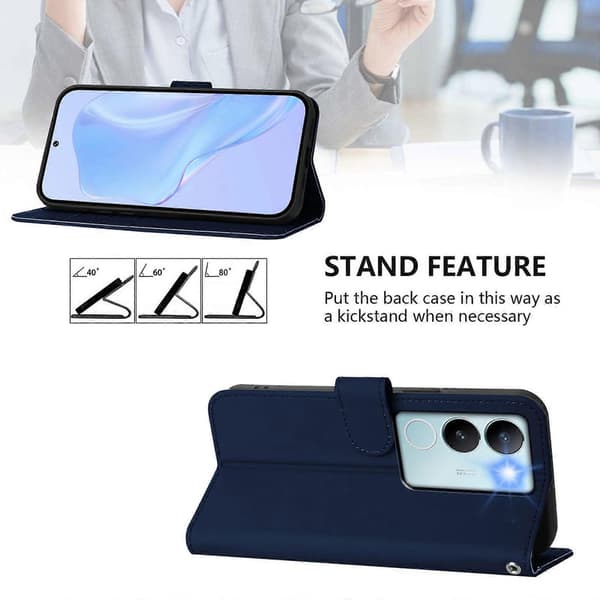 Solid Farge PU-deksel For vivo V29 5G Global / V29 Pro Navy Blue