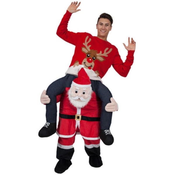Joulupukin puku miehille Punainen reppuselässä ratsastava hauska joulupukkipuku Isän joulupuku aikuisille