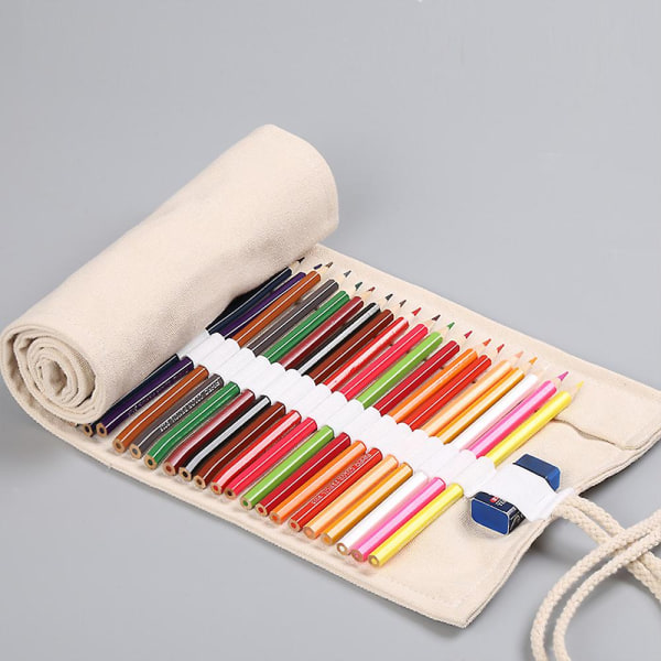 Canvas Roll Up Case Pen Pennväska Hållare Organizer 72 Holes