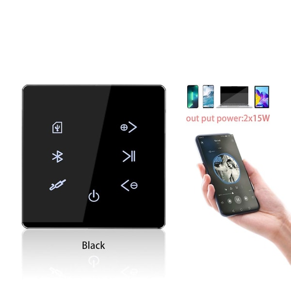 Bluetooth förstärkare i vägg USB SD-kort Musikpanel Bakgrund Stereo Hotellrestaurang (svart) Black