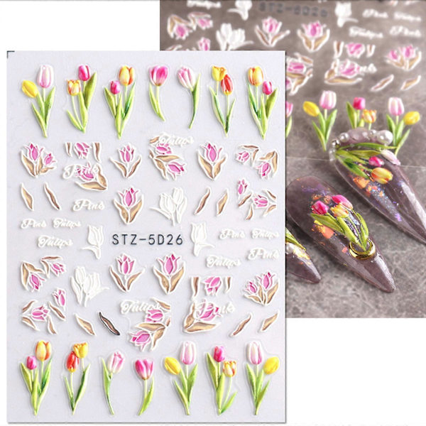 Camellia Nagelkonst Stickers 5D Nagelkonst Dekaler för Manikyr DIY Nagelkonst Dekor 5D26