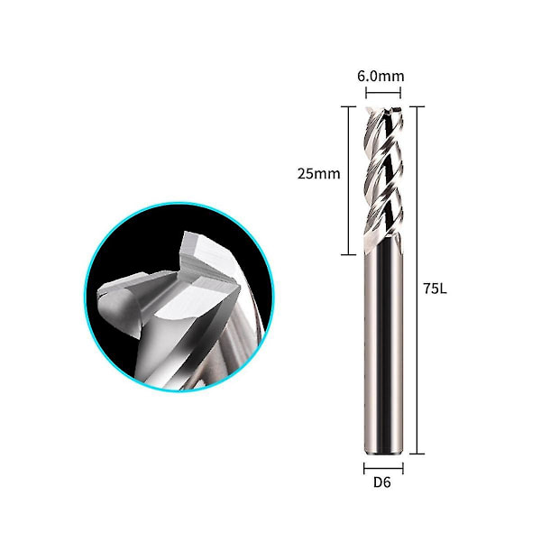 5 stk 55 grader spiral opskæring fræsebits sæt 6 mm massiv hårdmetal Cnc træ fræser bits til træbearbejdning Silver