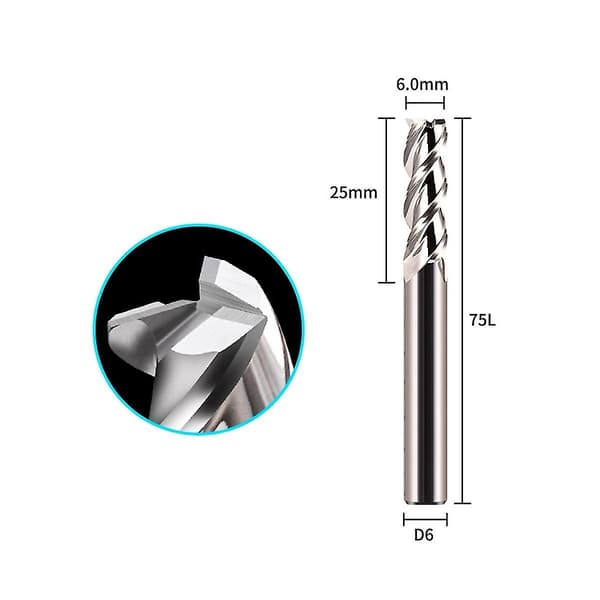 5 stk. 55 Graders Spiral Opadskåret Overfræserbits Sæt 6mm Solid Carbid Cnc Træfræserbits Til Træbearbejdning Silver