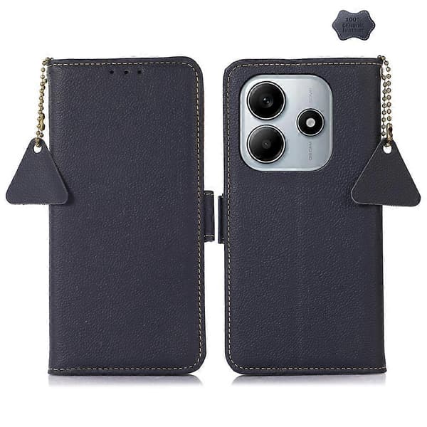 Sidomagnetiskt TJ Läder RFID-telefonfodral för Redmi Note 14 5G Blue