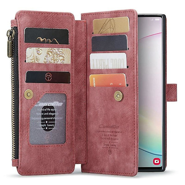 For Caseme Samsung Note10 Plus 4G/5G C30-serien Nytt blixtlåsfodral i läder Red Samsung Galaxy Note 10 Plus 5G