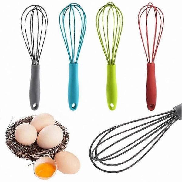 Kjøkkenvisp for baking, silikon eggmikser for kake og deig, mini visp i rustfritt stål for matlaging og melblanding Red 1pcs