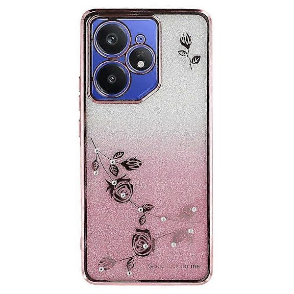 Deksel til Realme Neo7 5G med ringstativ, TPU, blomster, gradient glitter Rose Gold