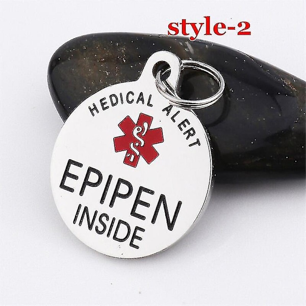 Epipen Tag, Epipen Bag Tag - Esa Tag - Glidelås - Helt kirurgisk rustfritt stål Medical Alert Symbol Id Tag Keyri