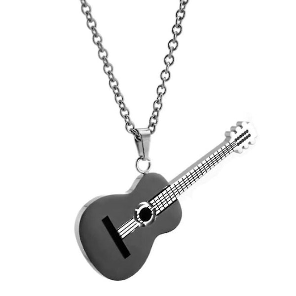 Musik Guitar Pendant rustfrit stål Pendant smykker Chain halskæde black