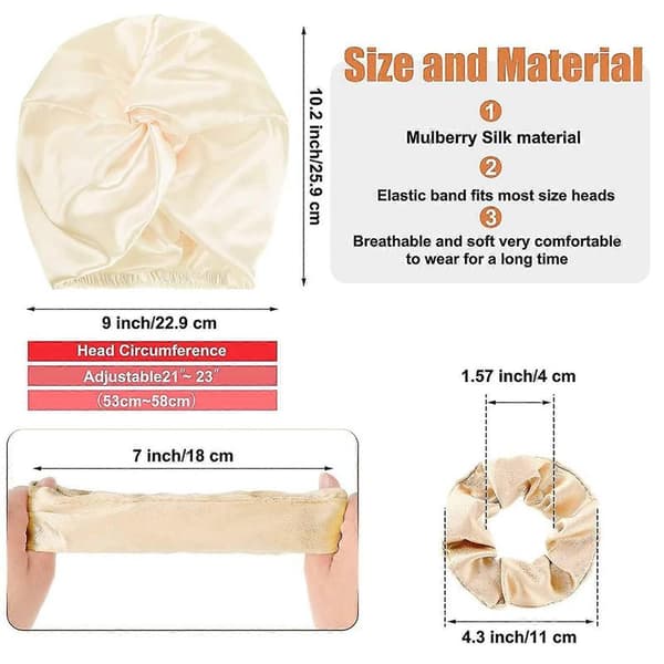6 Dele Silkehætte Silkehårindpakning Til Søvn Og Naturlig Silkescrunchie Blød H Beige  Pink  Rose Gold