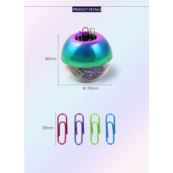 NatSumeBasics Papirclipsholder Magnetisk 100 Guld Papirclips i Sød Papirclips Dispenser til Kontorartikler Tilbehør Skrivebordsarrangør (Marmor) Rainbow
