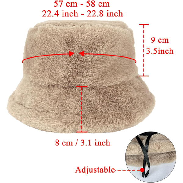Fuzzy Bucket Hat för Kvinnor och Män - Luddig, Söt Bucket Hat för Vinter, Varm Plysch, Fiskehatt, Fluffig Sherpa, Rolig Hatt A-khaki