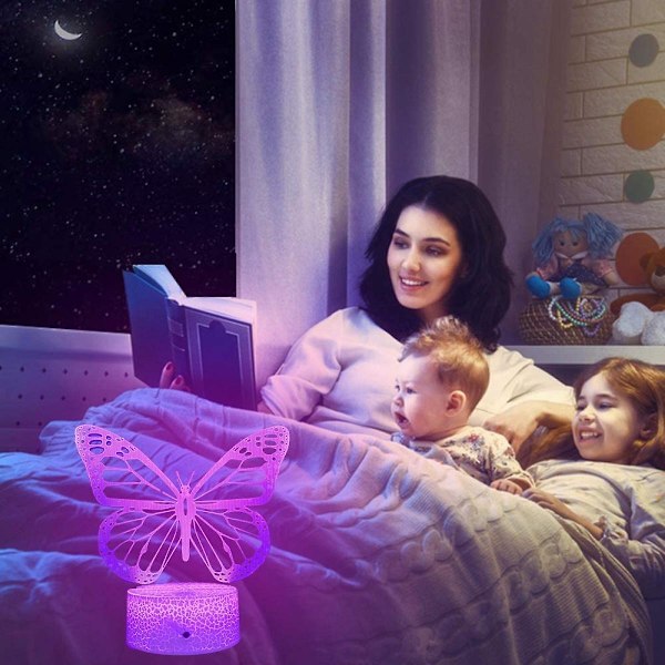 Fjärilsnattlampa, födelsedagspresent till flickor 3D Illusion Lamp Barn Sänglampa med 16 färger Ändrar Fjärrkontroll Fjärilsleksaker Flickgåvor