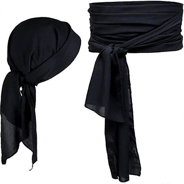 Piraattiasu-tarvikepaketti Retro Durag Pitkähäntäinen Piraattihattu Suuri Vyö Keskiaikainen Renessanssi Teema Cosplay Pukeutuminen Halloween-juhliin Black