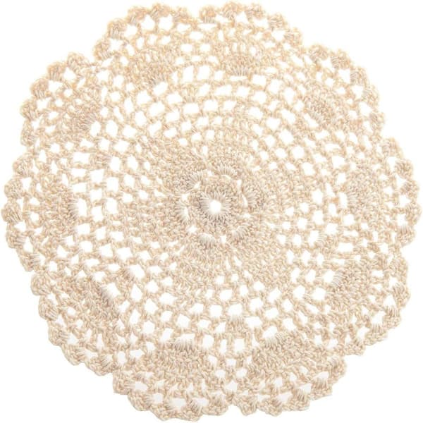 Handgjorda virkade dukar i bomull, spetsunderlägg, ca 20 cm, 4-pack (beige)