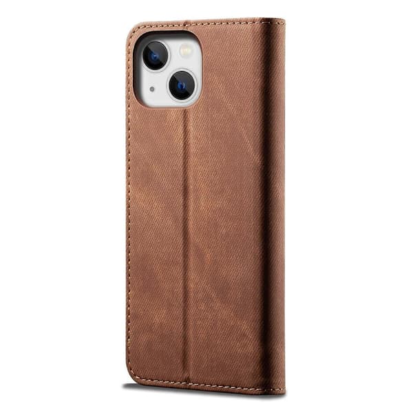Denimtextur Casual Läder Telefonfodral För iPhone 14 Brown