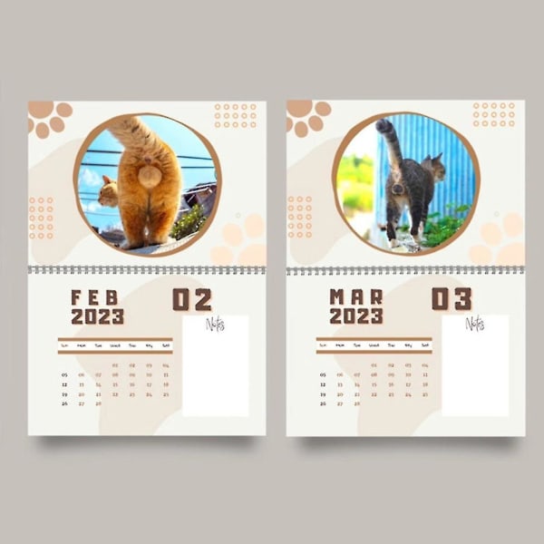 Cat Buttholes Calendar 2023 Vægkalender Design 12 Måneders Vægkalender i Landskab