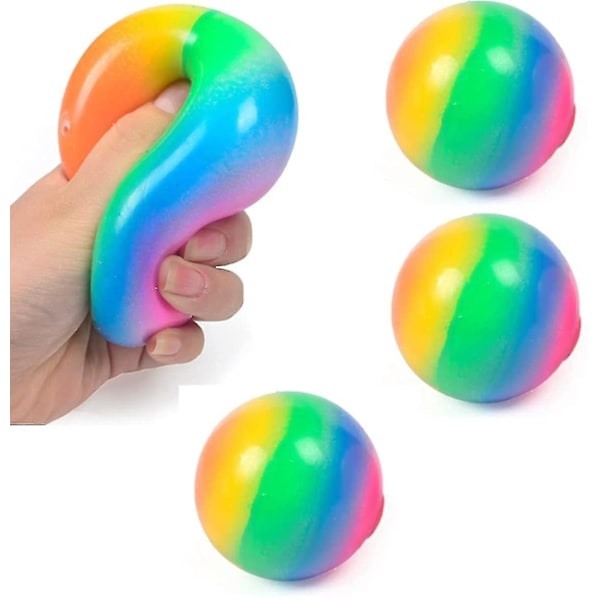 4 X Colourful Squeezy Stress Balls - Fidget Toy - Satisfying Sensory Experience - Stress Relief Hand Toy For Anxiety - Decompression - Rainbow Coloure