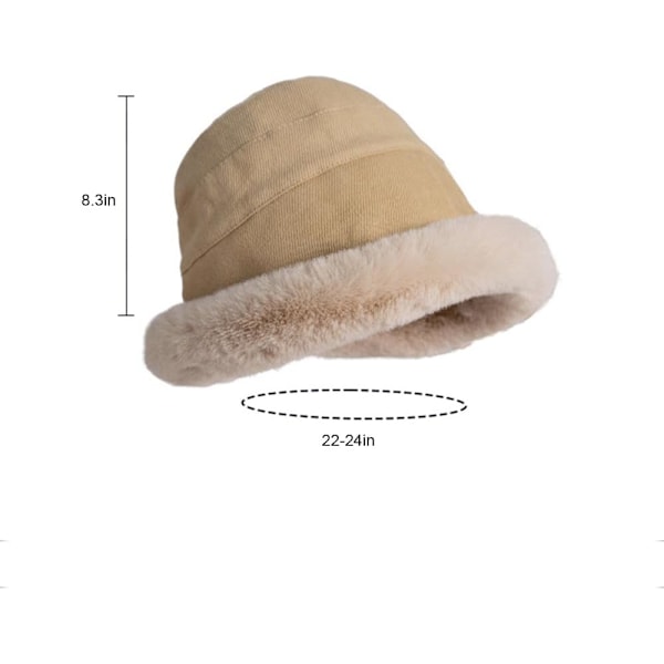 Plush Fuzzy Bucket Hat för Kvinnor Varm Fluffig Konstgjord Päls Fiskehatt Vinter Skid Utomhus Vindtät Varm Fleecefodrad Hatt Beige Small-Large