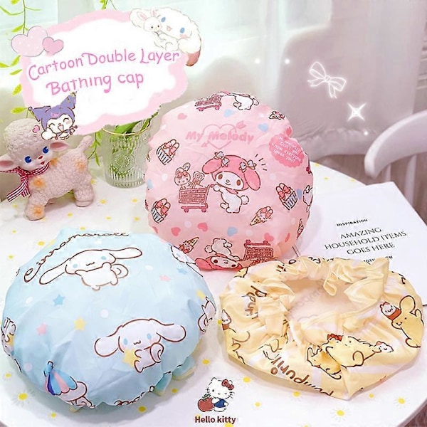 Tegneserie Sanrio Hellokitty Dobbeltlags Badehætte Kawaii Cinnamoroll My Melody Kuromi Vandtæt Og Støvbestandig Beskyttende Hat 01 Adult version