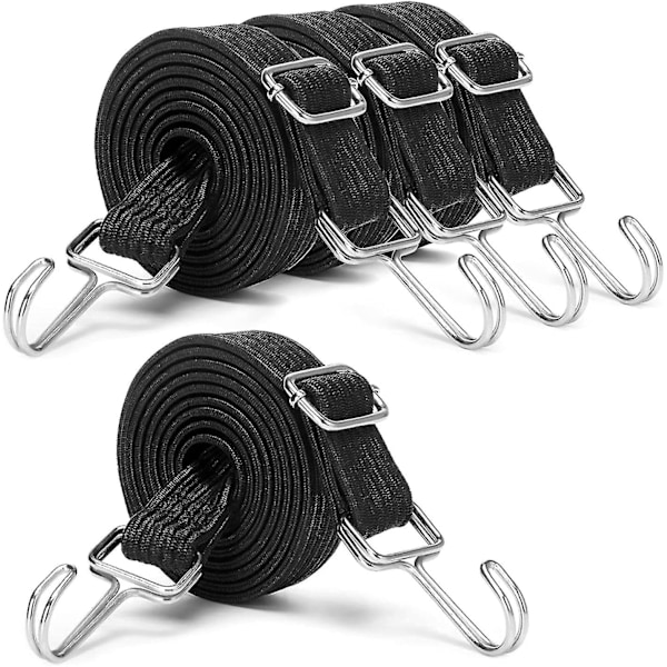 Justerbara Bungee-snören med krokar Set, 4-pack 2m Extra lång platt elasticitet Rep, Stora tunga gummiband med justering Metall