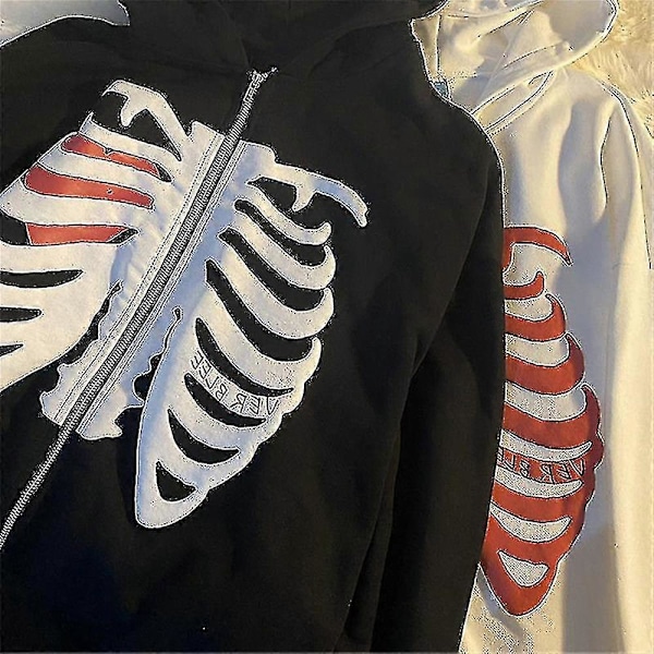 Skelett-Dragkedja Hoodie för Kvinnor Män Skelettjacka Hösttröja Black M