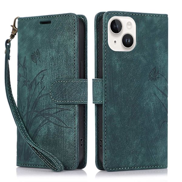 Orkide Lærveske for iPhone 13 Green