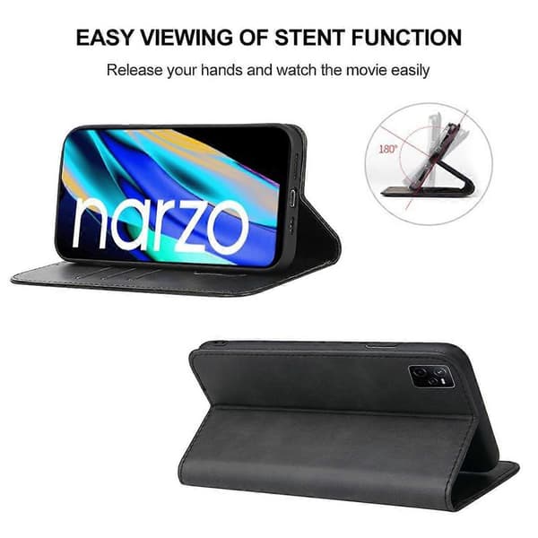 Magnetiskt läderfodral för Realme Narzo 50A Prime Black