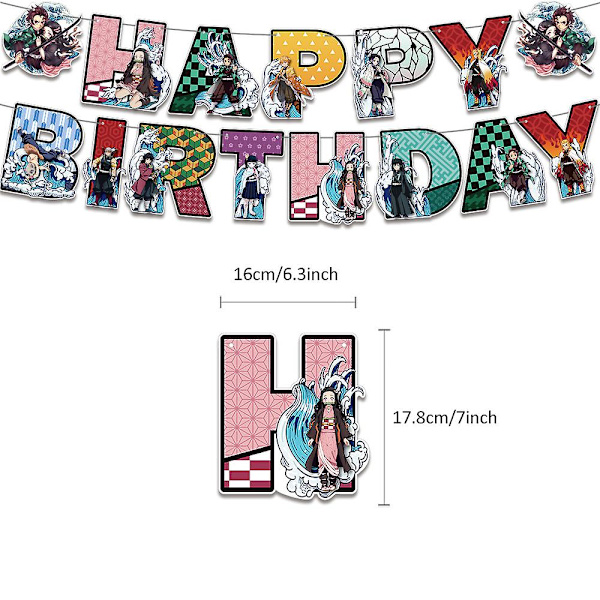 Demon Slayer temafestartikler, dekorasjoner, ballonger, kakepynt, bannersett
