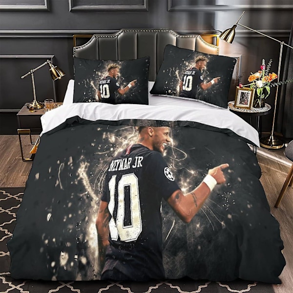 CAYBES Neymar Påslakanset 3D-tryckt Neymar Världscup Fotbollsstjärna Bekvämt Påslakanset Med Örngott Sängset Sängkläder Sängtyg Double200x200cm
