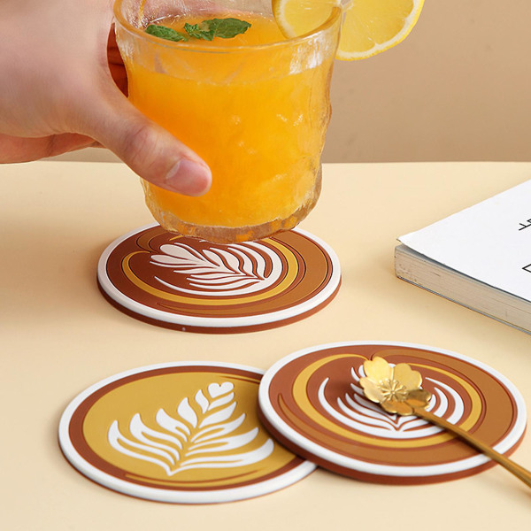 Rund form kaffebrikke Kreativ vannkoppbrikke med blomstermønster Anti-skålding PVC koppholderpute Western spisebord varmeisolasjonsmatte Ta B