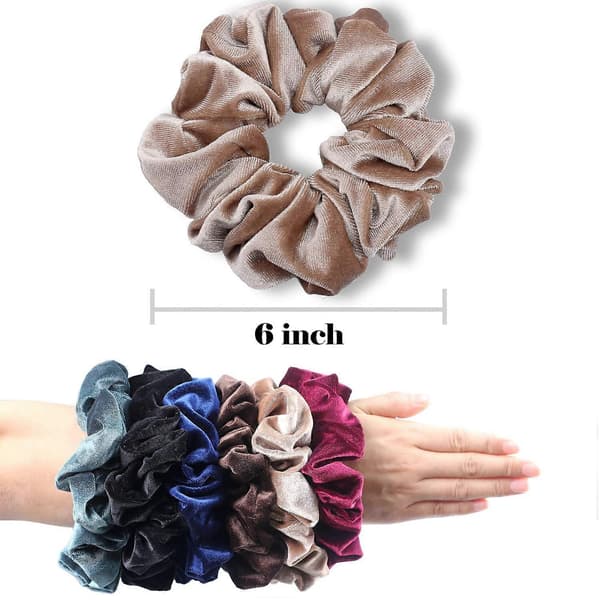 Fløjls Hår Scrunchie Ekstra Stor 6' Jumbo til Tykt Langt Hår, Blødt Krølfrit Hold, 4-pak Neutral
