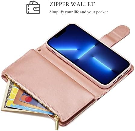 Wallet Case for iPhone 16 Pro Max, PU Leather Case with Magnetic Closure, Handbag, Zipper Compartment, Stand, Card Slots