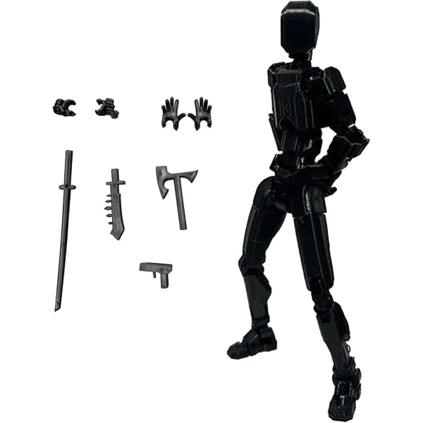 T13 Action Figure, Titan 13 Action Figure med 4 typer av vapen och 3 typer av händer, T13 3D Printed Multi-Jointed Action Figure Black