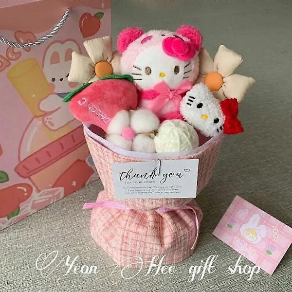 Het Sanrio Kuromi Plyschblombukett Cartoon Hellokitty Cinnamoroll Fylld Plyschleksak Kawaii Dekoration Dock Flickvän Valentinsdagspresent melody