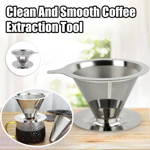Tyuhe kaffefilterkopp i rustfritt stål kaffefilterekstraksjonsverktøy Papirløst saktedrypp kaffefilter for hjemmet