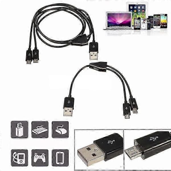 USB 2.0 hane till Micro USB 2.0 hane 1 till 2 Y-splitter laddare datakabel 0,5 5
