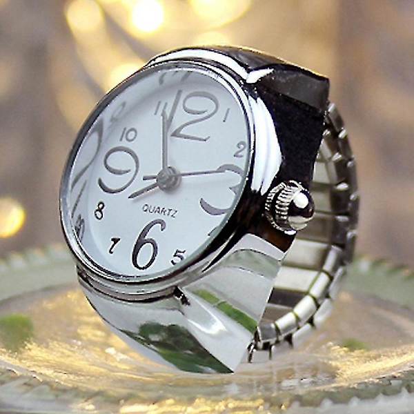 2 stk L04 Urskive Quartz Analog Watch Creative Steel Cool Elastisk Quartz Finger Ring Watch Til Mænd / White