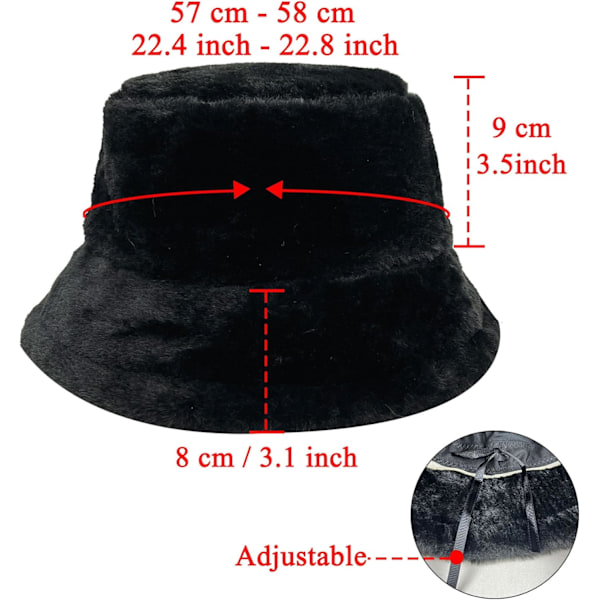 Fuzzy Bucket Hat til Kvinder og Mænd - Plysset, Sød Bucket Hat til Vinter - Varmt, Fluffy Fiskerhat - Sjove Sherpa Hatte A-black