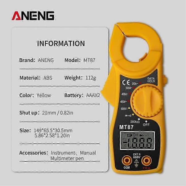 MT87 Digital Tangamperemeter Multimeter AC/DC Amperemeter Voltmeter LCD Modstand Multi Test Tangamperemeter 10A multimeter line
