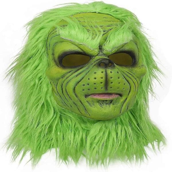 Grøn Grinch Maske med Julehat til Festlig Cosplay og Fester