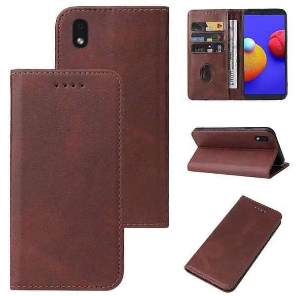 Til Samsung Galaxy A01 Core, M01 Core Magnetisk Lukning Læder Telefon Cover Brown