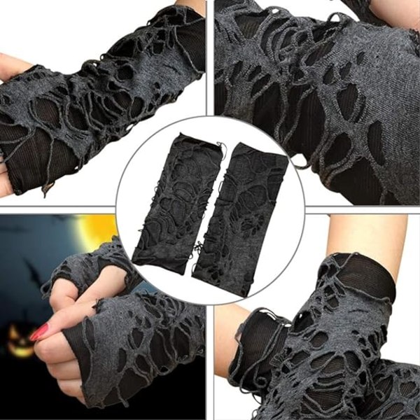 1 par Halloween fingerløse handsker Spider Web blondehandsker sorte punk handsker til Halloween fest kostume tilbehør