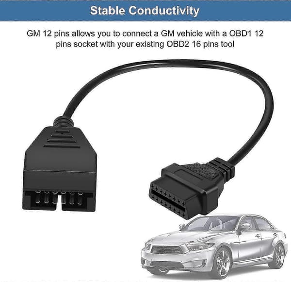 Adapter, Diagnostisk Kabel, Gm Obd1 12 Ben Til Obd2 16 Ben Adapter Kabel Diagnostisk Værktøj Stik Adapter Scanner Kabel (1 stk, Sort)