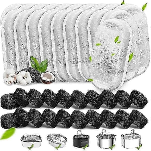 40 STK. Erstatningsfiltre til 67oz/2L & 108oz/3.2L Kattevandfontæner i Rustfrit Stål -N WhiteBlack