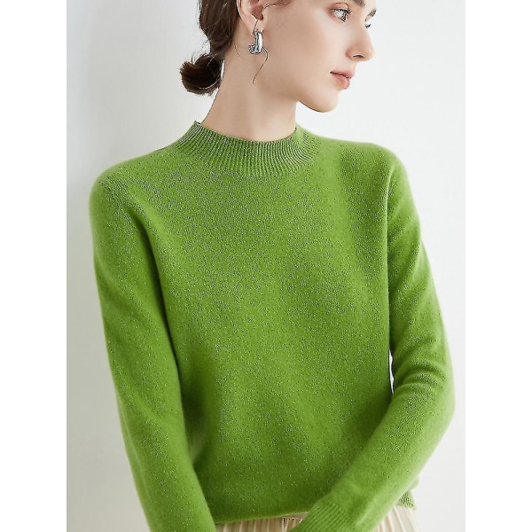 Cashmere genser for kvinner 100 % Cashmere lett, langermet strikket genser med rund hals light green M