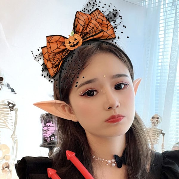 Hodebånd med Halloween-gresskar, svart edderkoppnett, oransje hodeplagg, søt gresskarbue, høst-hodeband for kvinner og jenter, Thanksgiving- og Halloween-fest